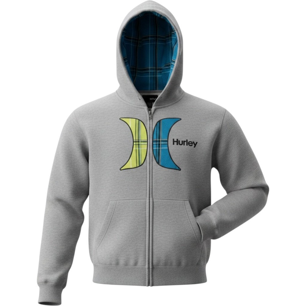 HURLEY Girls gray Hoodie with hurley symbol in aqua and lim Size LARGE L/G 10/12